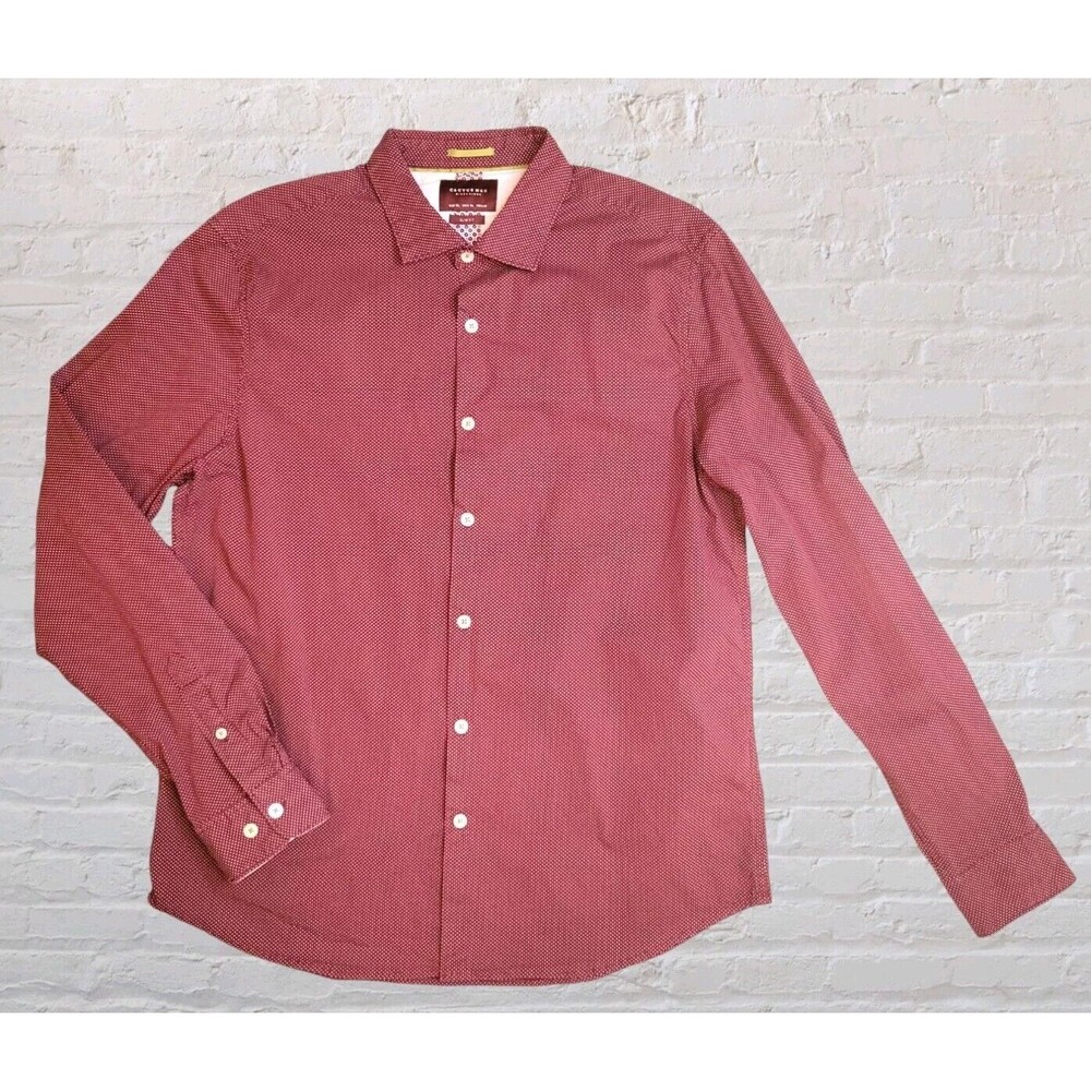 Cactus Man Ricky Singh Shirt XL Maroon Button Front Flip Cuff Stretch Polka Dot